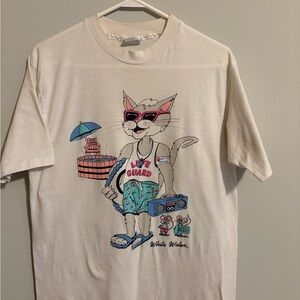 Vintage 80s 90s White Water Lifeguard Cat Graphic T-Shirt